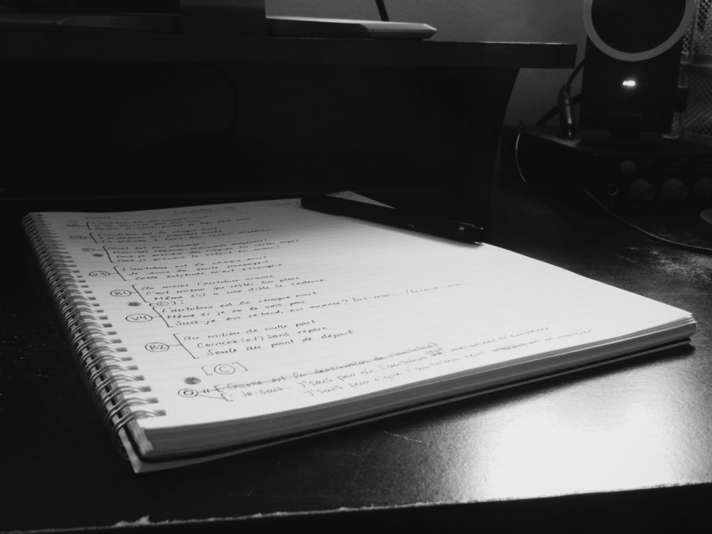 Cahier dans lequel j'écris et retravaille mes textes de chanson.
