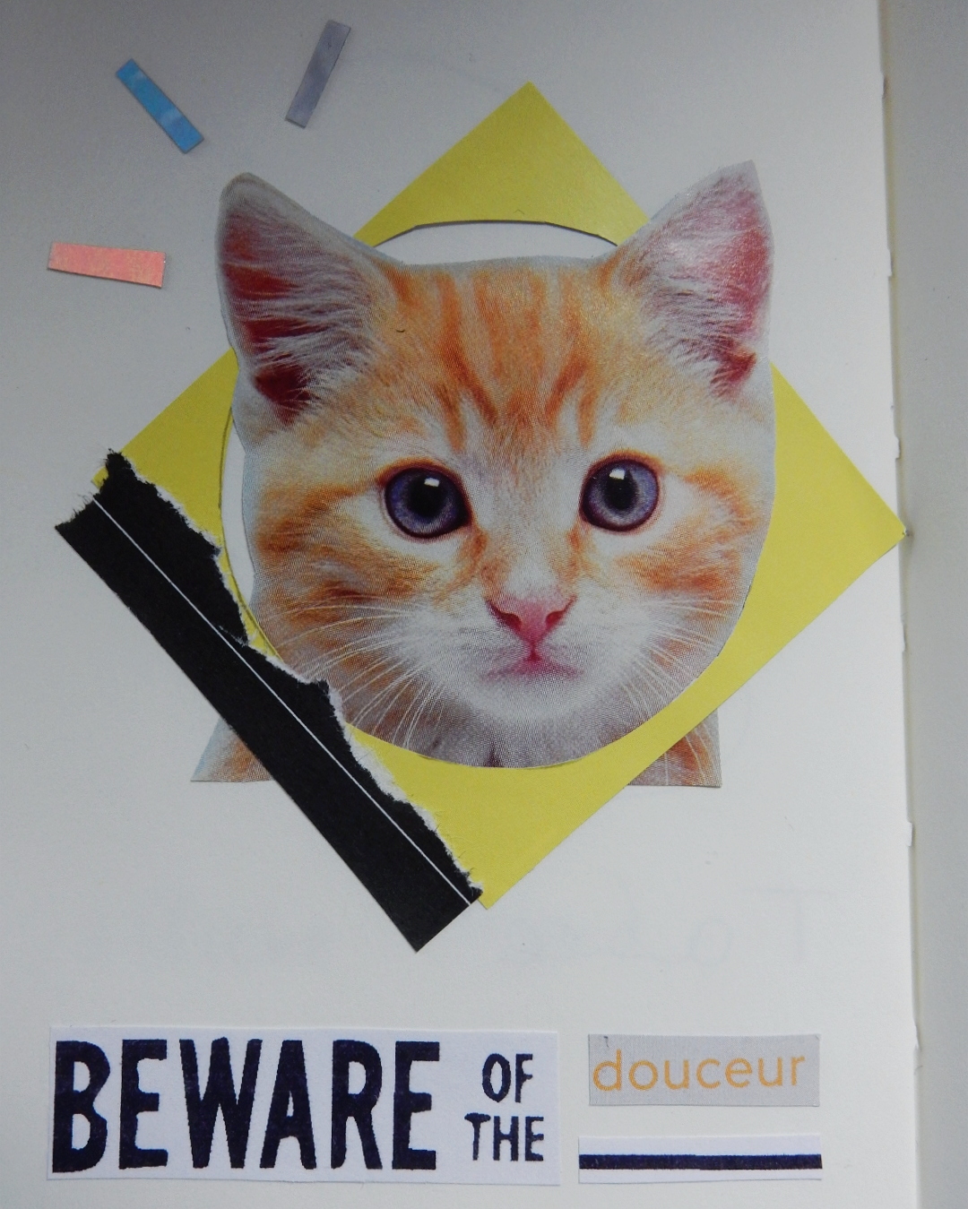 Collage. L'élément principal est un chaton roux. On peut lire « Beware of the douceur ».